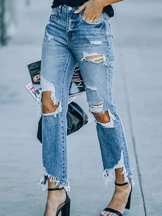 Jean femme denim bleu déchiré vue dos style street chic SecretBombe