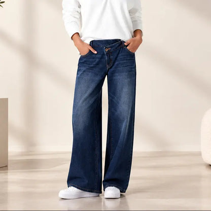 Jean femme taille basse bleu foncé à jambes larges SecretBombe