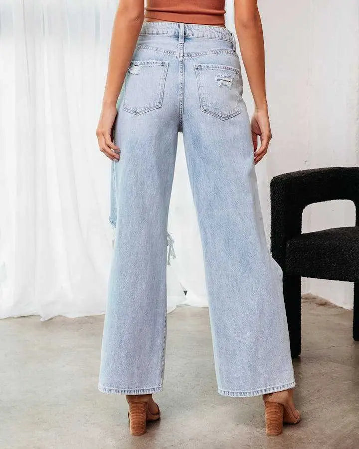 Jean large femme bleu clair avec effet déchiré SecretBombe