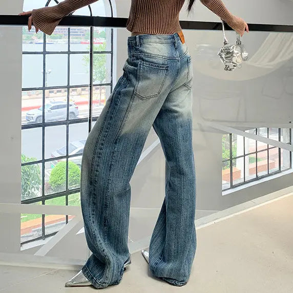 Jean large bleu délavé pour femme SecretBombe