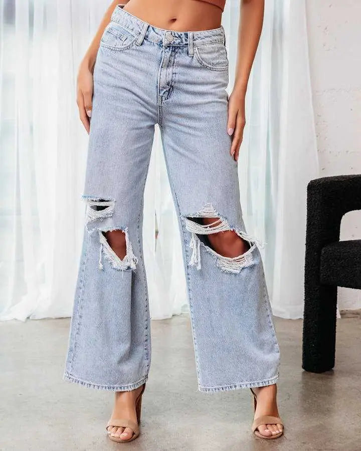 Jean femme en denim bleu clair à coupe large SecretBombe
