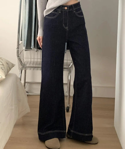 Jean large femme bleu brut à surpiqûres contrastantes SecretBombe