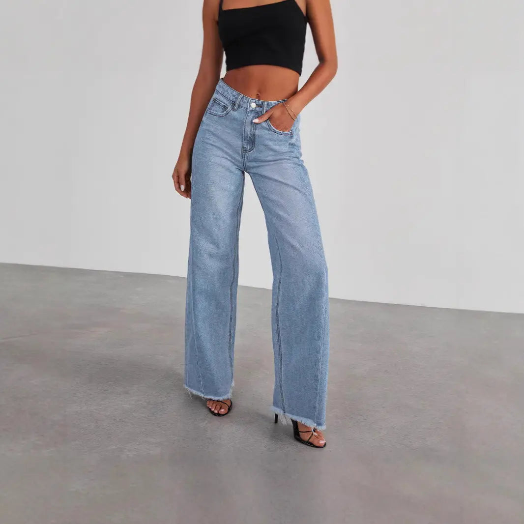 Jean bleu clair femme taille basse à jambes larges SecretBombe