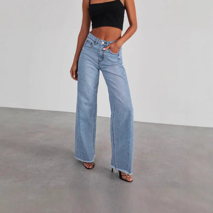 Jean bleu clair femme taille basse à jambes larges SecretBombe
