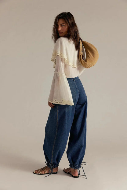 Jean femme bleu foncé à jambes larges SecretBombe