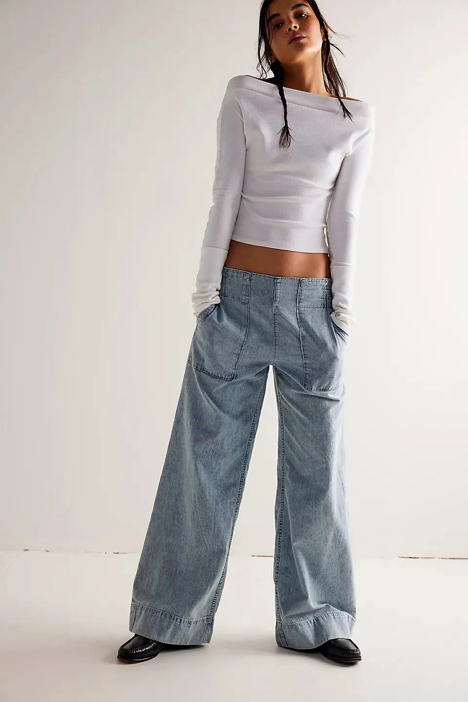Jean large femme bleu délavé à taille basse SecretBombe