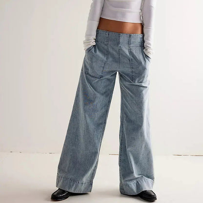 Jean ample femme taille basse en denim bleu délavé SecretBombe