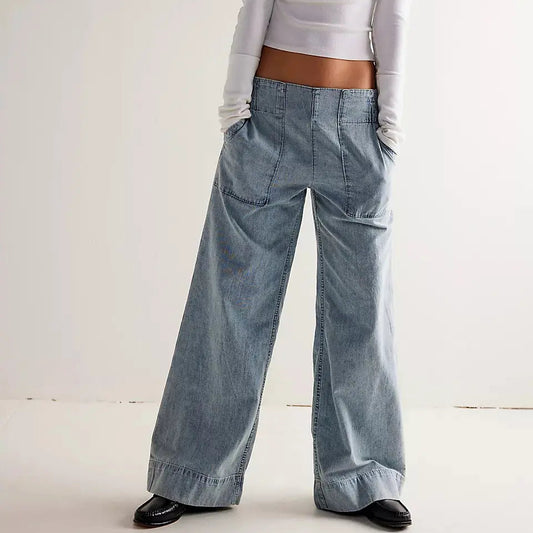 Jean ample femme taille basse en denim bleu délavé SecretBombe