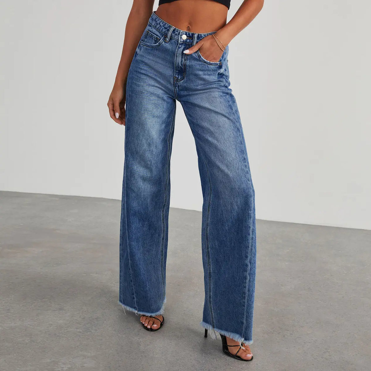 Jean large femme taille basse bleu à jambes larges SecretBombe