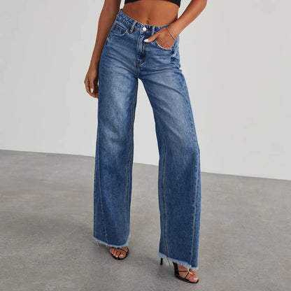 Jean large femme taille basse bleu à jambes larges SecretBombe