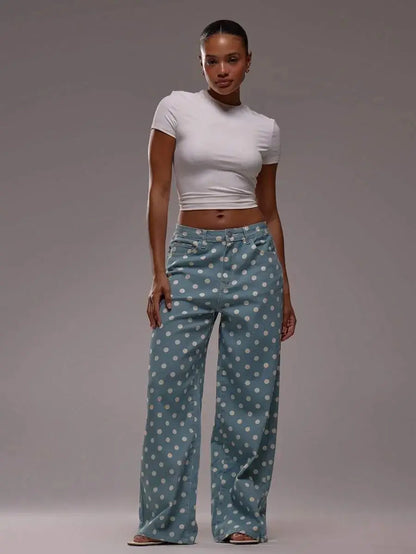 Jean large femme bleu à pois blancs SecretBombe