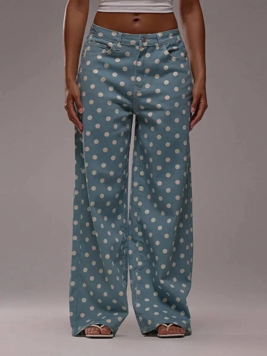 Jean large femme bleu à pois blancs SecretBombe