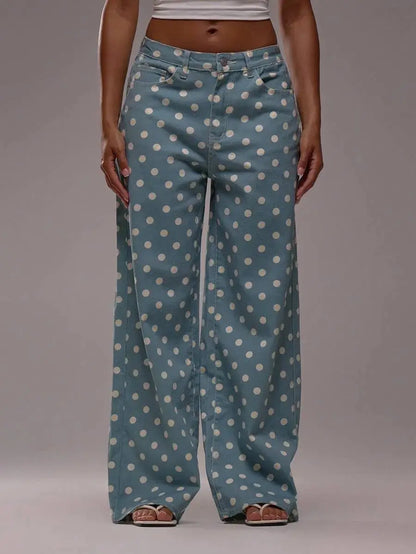 Jean large femme bleu à pois blancs SecretBombe