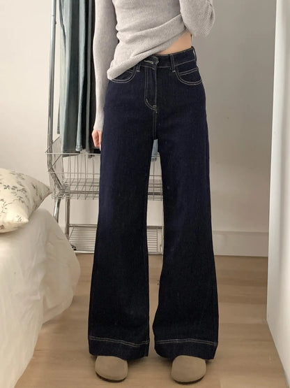 Jean large femme bleu avec surpiqûres contrastantes SecretBombe
