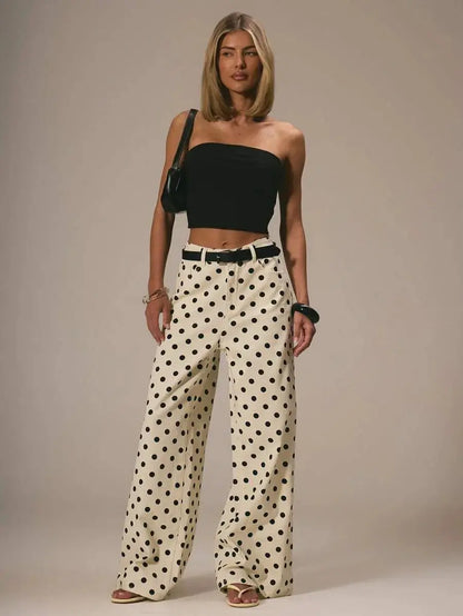 Jean large femme crème à pois noirs SecretBombe