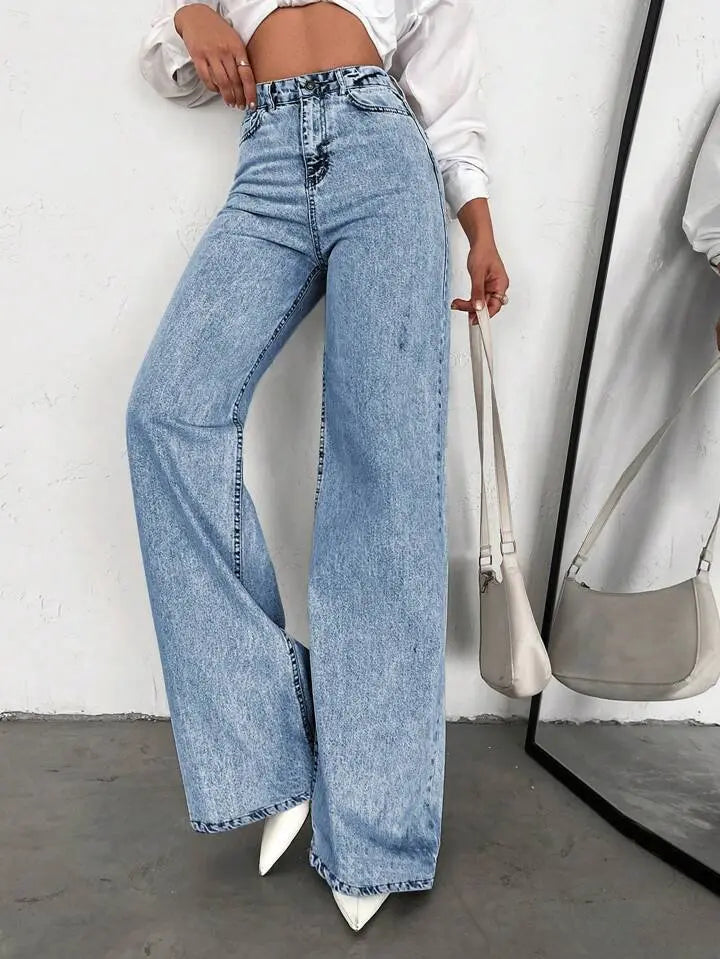 Jean wide leg femme bleu délavé à coupe ample SecretBombe