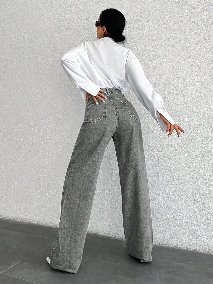 Jean large femme gris délavé taille haute S à XL SecretBombe