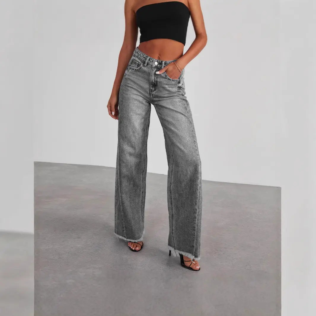 Jean femme gris à coupe large et jambes droites SecretBombe