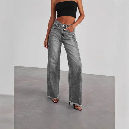 Jean femme gris à coupe large et jambes droites SecretBombe