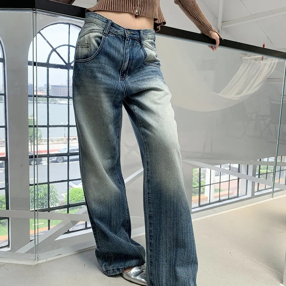 Jean large taille basse femme rétro bleu SecretBombe