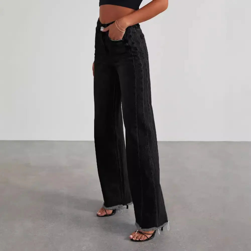 Jean noir femme taille basse à coupe ample SecretBombe