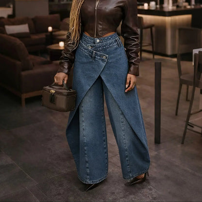 Jean asymétrique femme taille haute à jambes larges S à 2XL SecretBombe