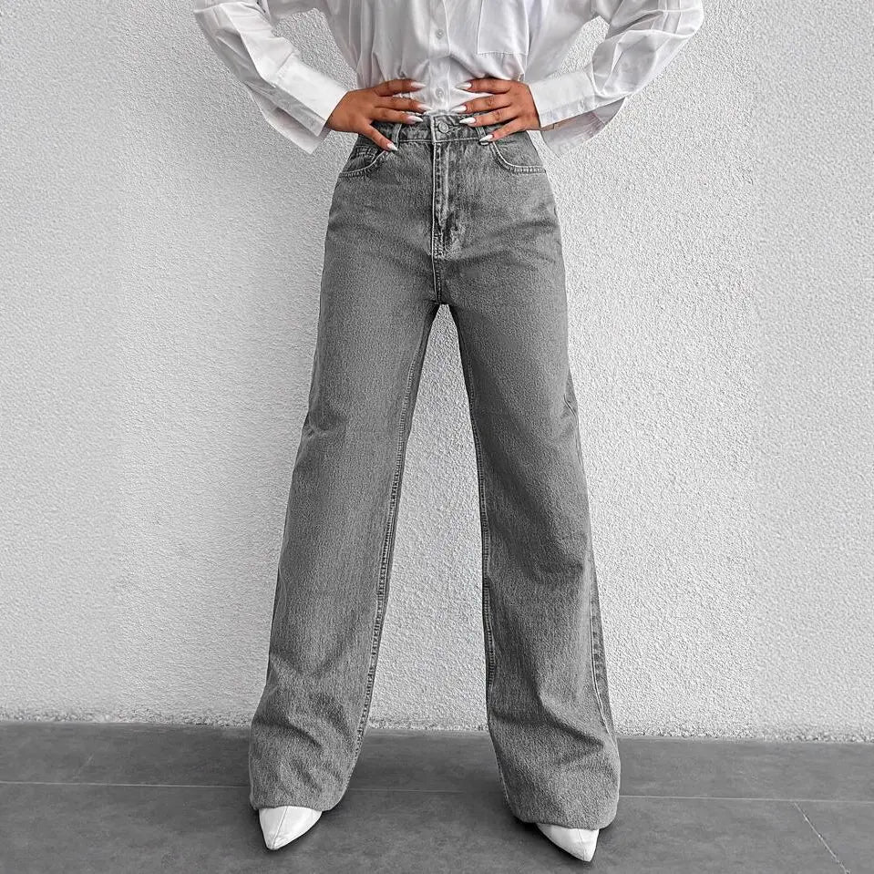 Jean large femme taille haute gris délavé SecretBombe