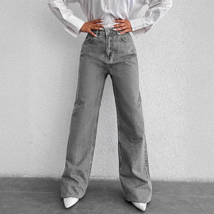 Jean large femme taille haute gris délavé SecretBombe