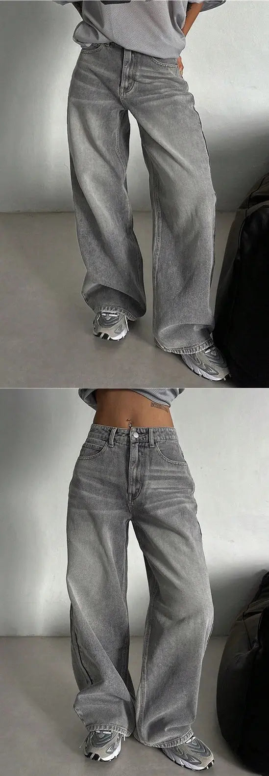 Jean large taille haute gris fumé – vue de do