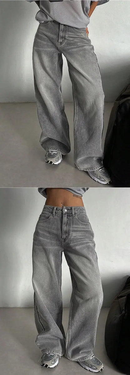 Jean large taille haute gris fumé – vue de do