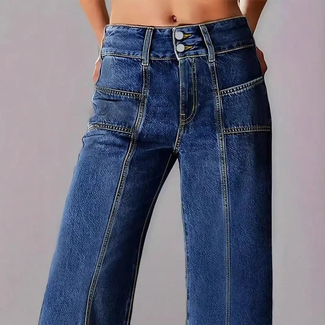 Jean femme coupe large bleu marine idéal au quotidien – SecretBombe