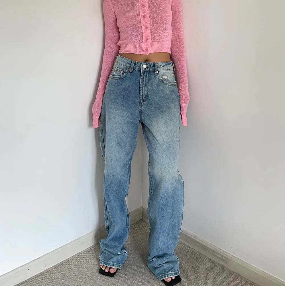 Jean large bleu délavé pour femme SecretBombe.