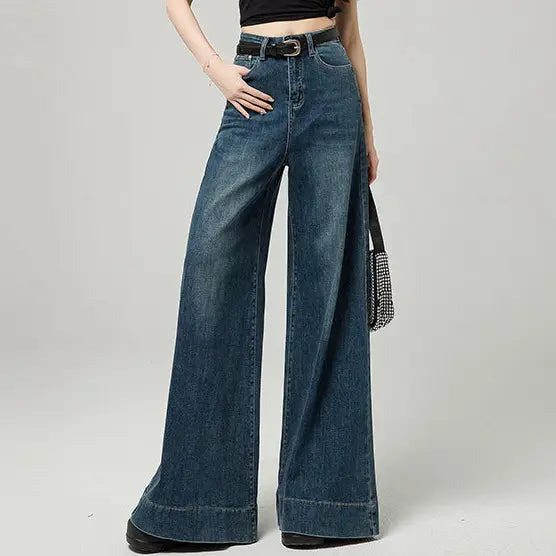 Jean wide leg femme bleu foncé au style tendance SecretBombe