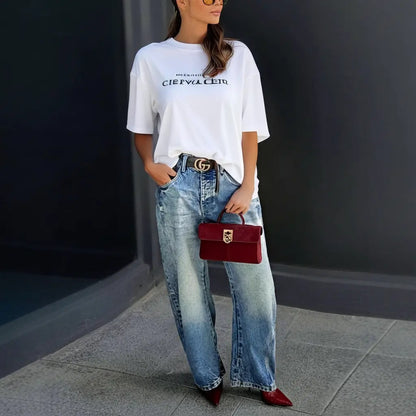 Pantalon en denim large femme – inspiration européenne et américaine.