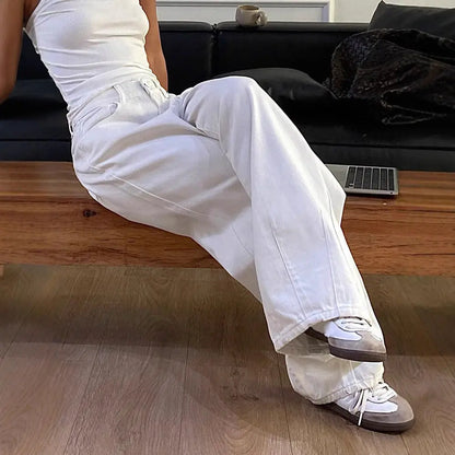 Jean femme blanc coupe droite large moderne – SecretBombe