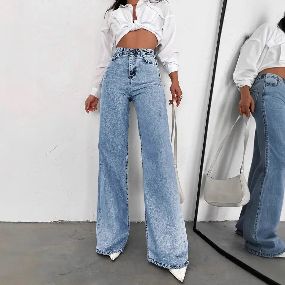 Jean femme en denim bleu clair à jambes larges SecretBombe
