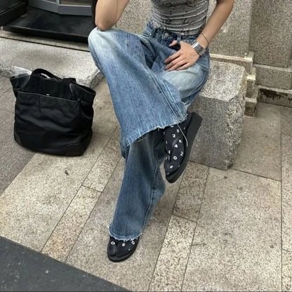 Jean femme en denim délavé à jambes larges SecretBombe