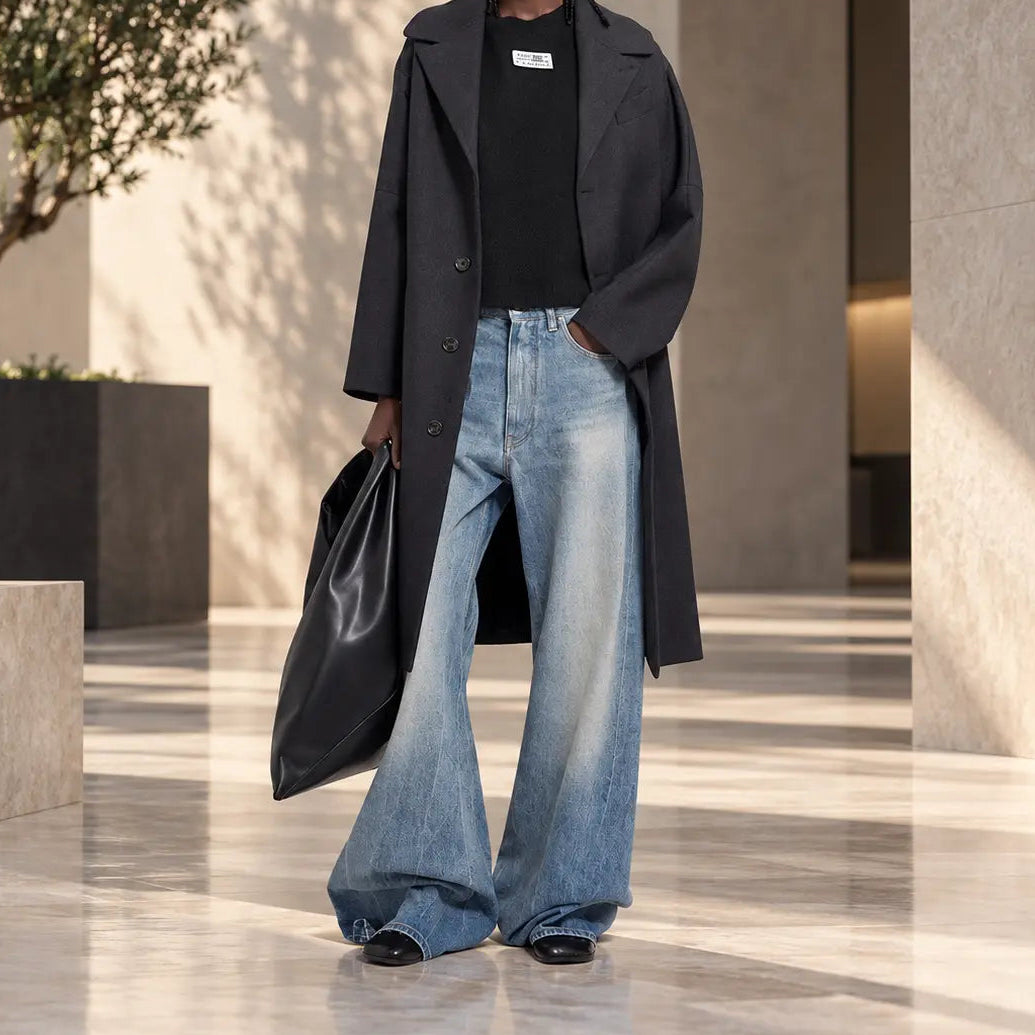 Jean large femme en denim délavé bleu clair SecretBombe