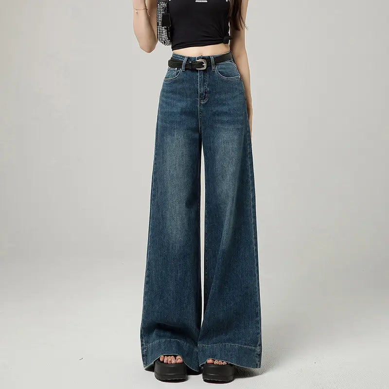 Jean wide leg bleu foncé pour femme à coupe ample SecretBombe