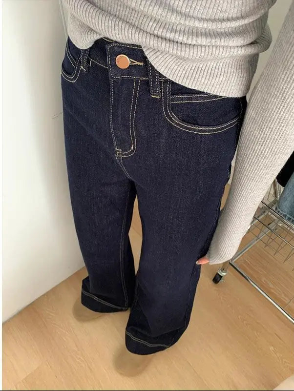 Jean wide leg femme en denim bleu foncé SecretBombe