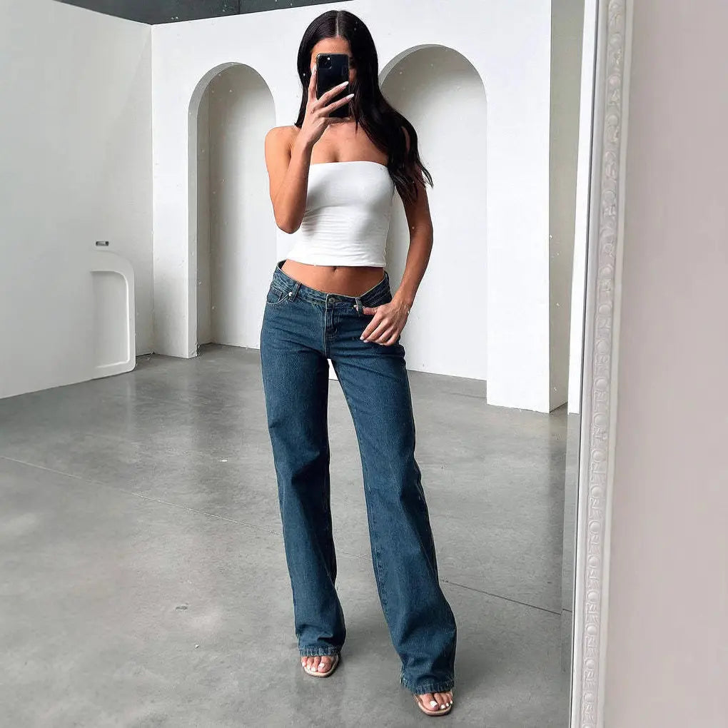 Jean wide leg femme bleu foncé SecretBombe