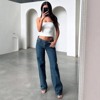 Jean wide leg femme bleu foncé SecretBombe