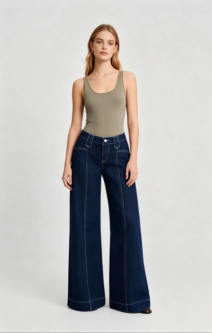 Jean wide leg femme bleu marine à coupe ample SecretBombe