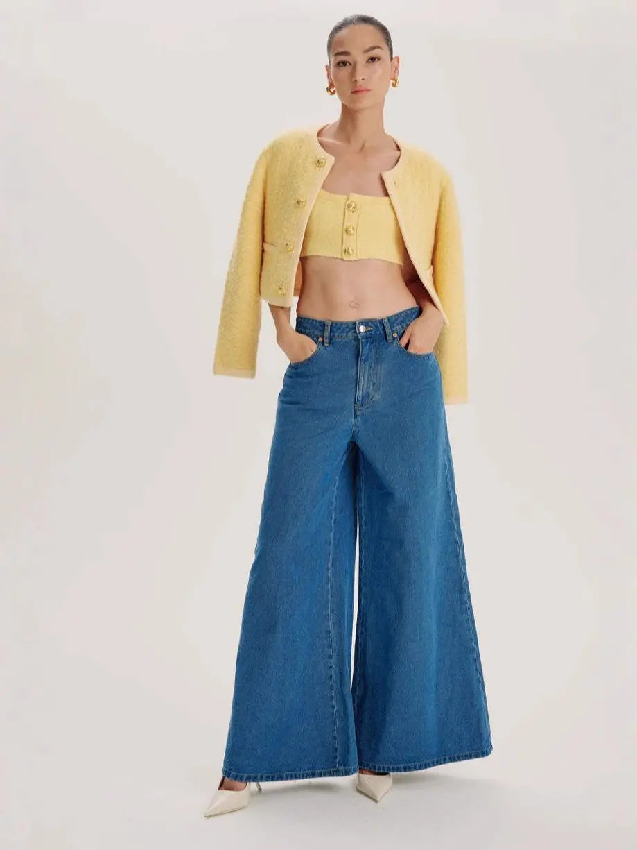 Jean wide leg femme jambe large silhouette allongée – SecretBombe