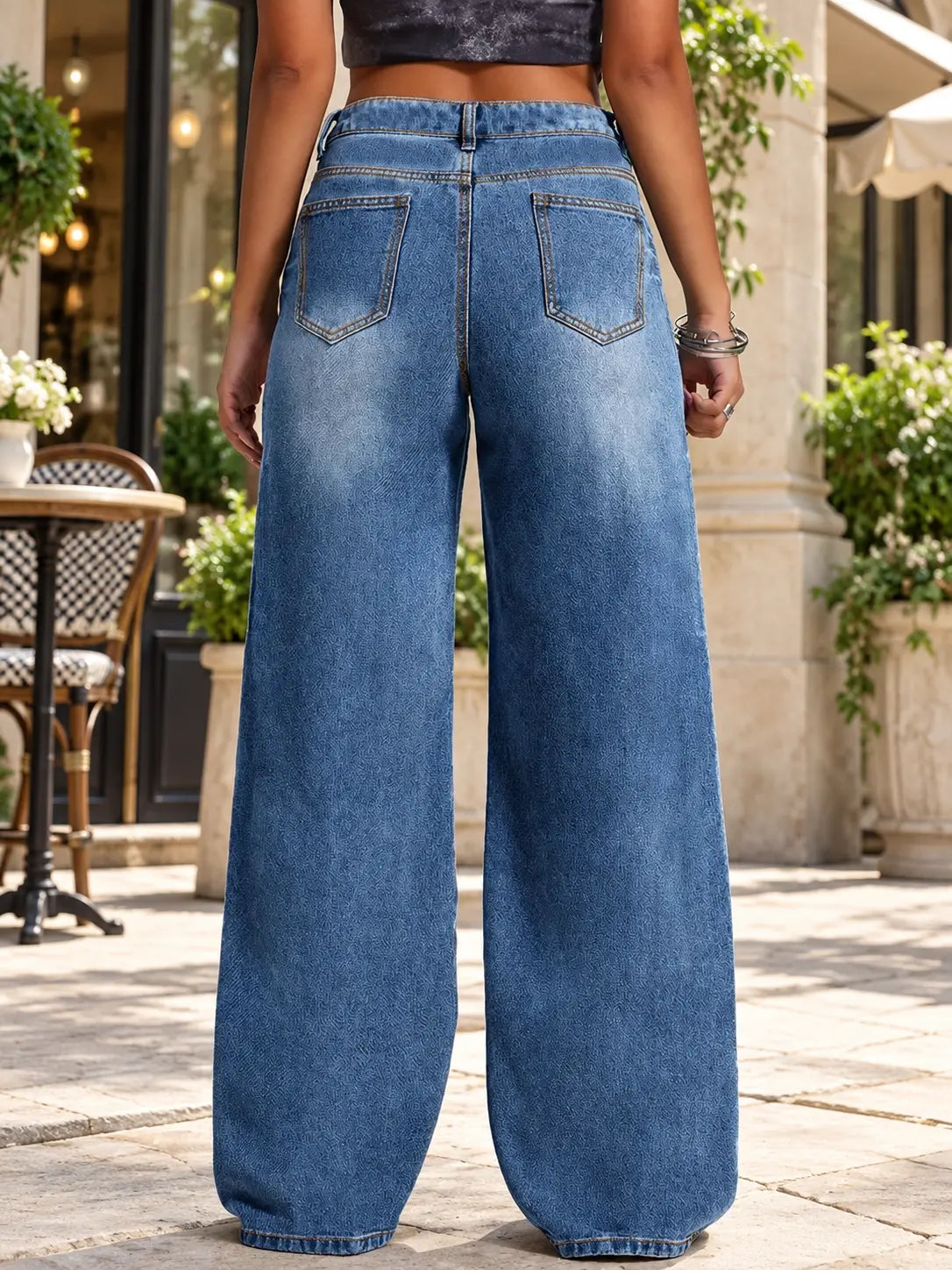 Vue dos du jean wide leg femme bleu SecretBombe