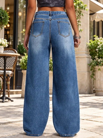 Vue dos du jean wide leg femme bleu SecretBombe