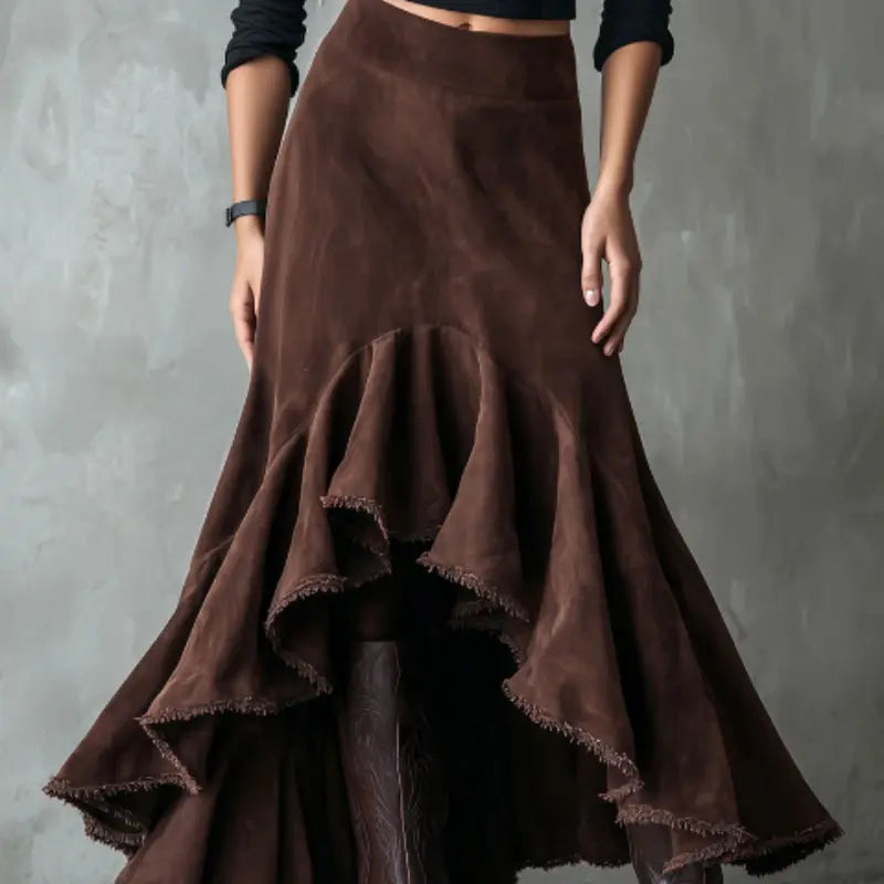 Jupe longue bohème chic chocolat pour femme – SecretBombe
