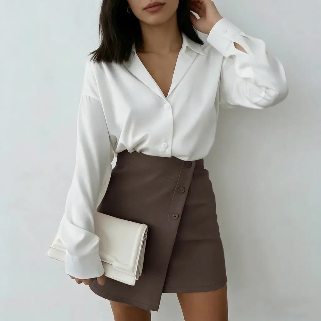 Jupe courte marron femme SecretBombe, coupe asymétrique pour un look chic