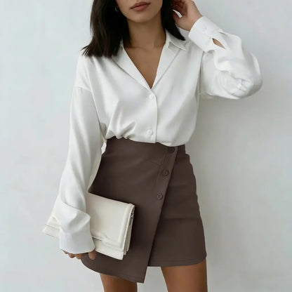 Jupe courte marron femme SecretBombe, coupe asymétrique pour un look chic