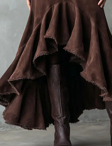 Jupe fluide maxi chocolat, tenue bohème élégante – SecretBombe
